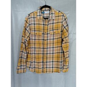 Old Navy Relaxed Fit Flannel Button Up Shirt Yellow Plaid LG Lightweight Shacket
